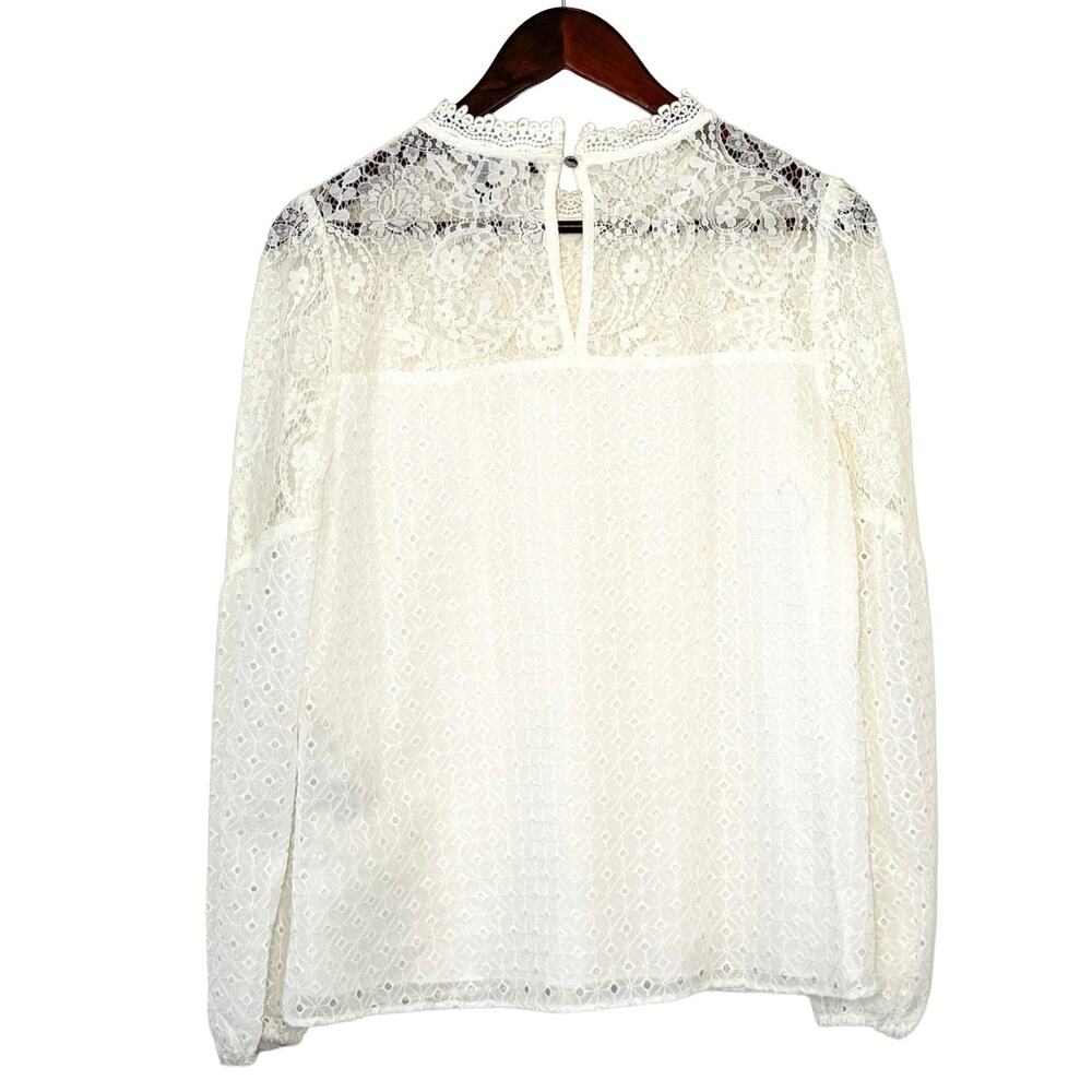 WHBM Lace Blouse Women 4 Ivory Victorian Romantic Coquette Prairie Sheer - Picture 2 of 7
